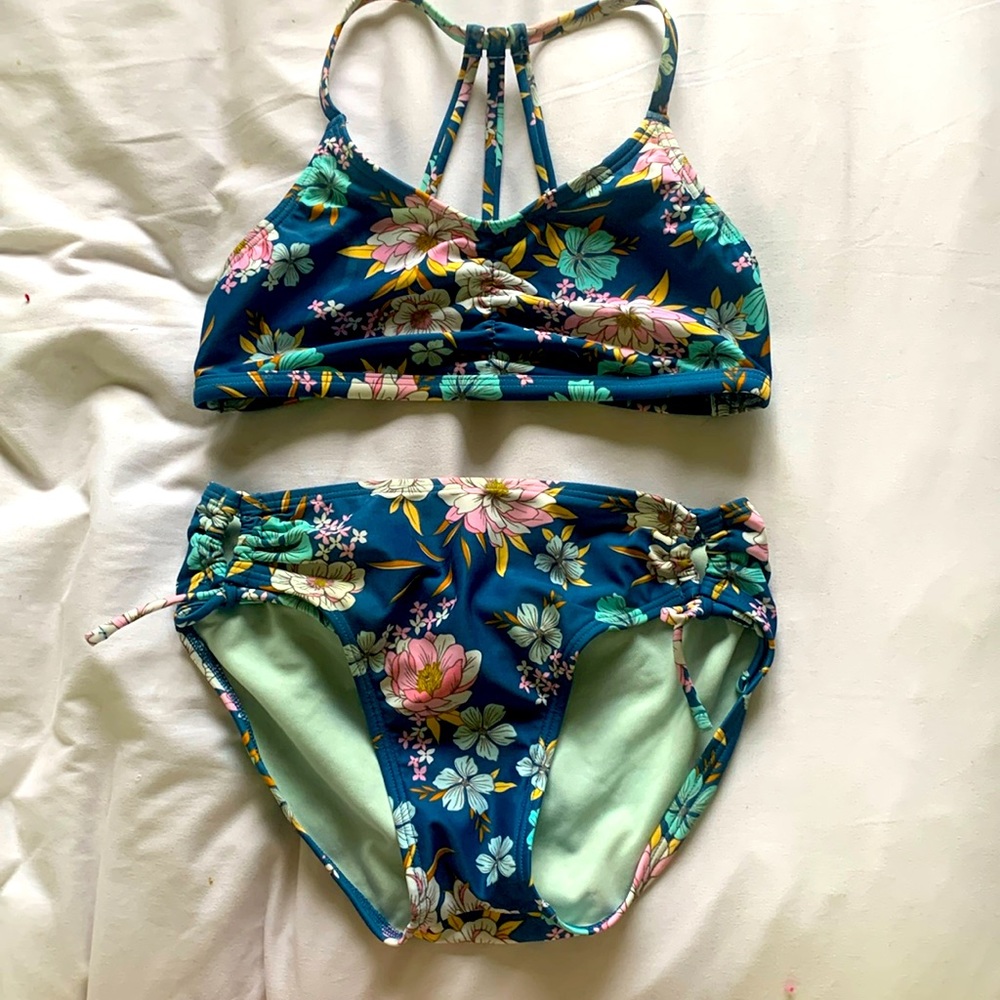 Target two piece suit- floral print- blue, pink, yellow- size 10/12